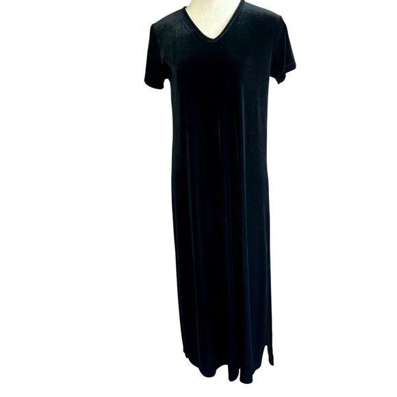 Cassini Vintage Black Velvet Short Sleeve Maxi Dress Size Large - Picture 1 of 7